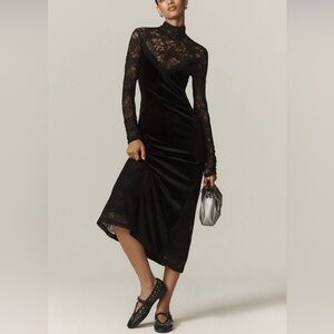 Anthropologie Long-Sleeve Mock-Neck
Lace Velvet Slip Midi Dress Medium